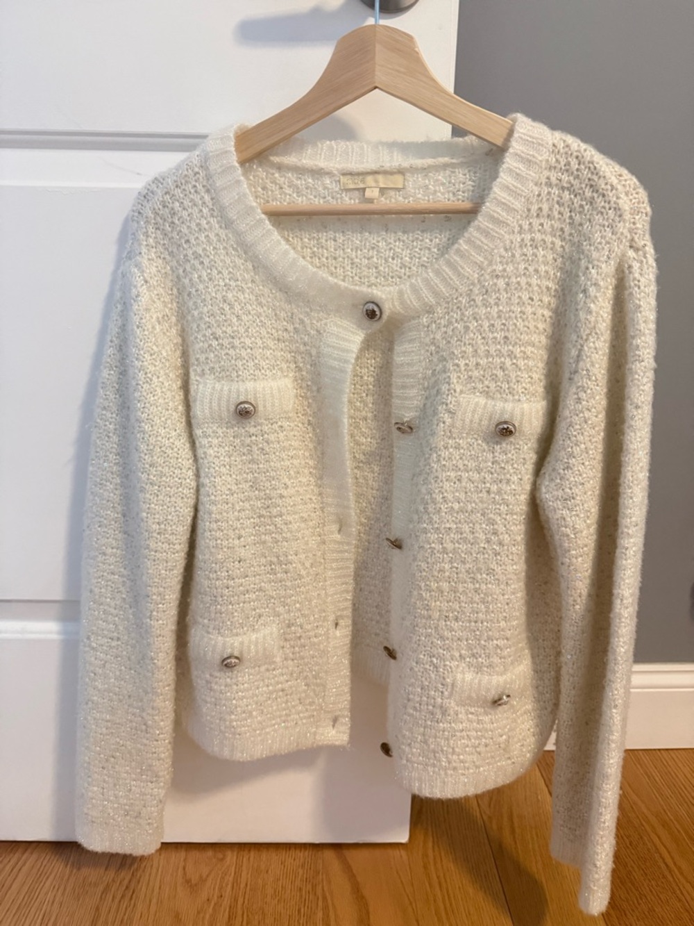 Maje- Women's Cream Knit Button-Front Cardigan Sweater